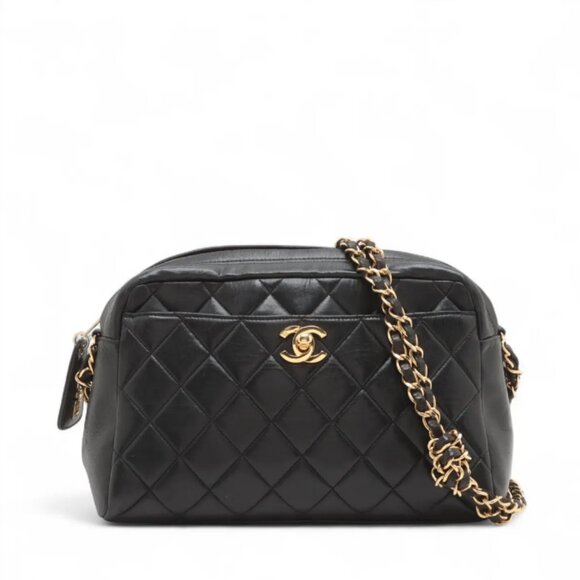Chanel CC Logo Matelasse Lambskin Chain Shoulder Bag Black - Picture 1 of 11